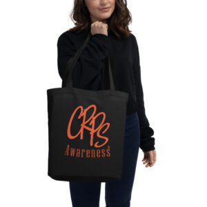 Other side of the black tote bag with CRPS and the word Awareness